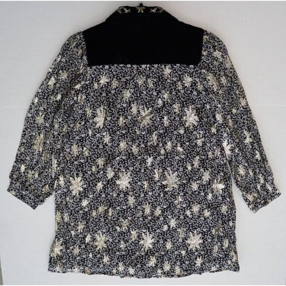 Zara Girl's Sz 11-12 Black/Gold Embellished Velvet Button Down Party Dress - Picture 9 of 12